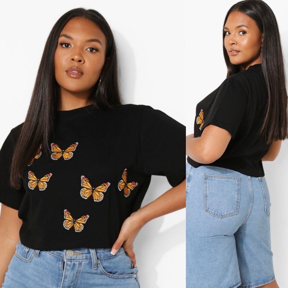 NWT Butterfly Embroidered Crop Top - 16